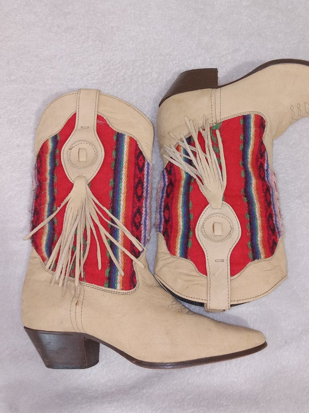 Laredo Bailey Western Boots Womens 8M Tan Leather Aztec Southwestern Fringe VTG